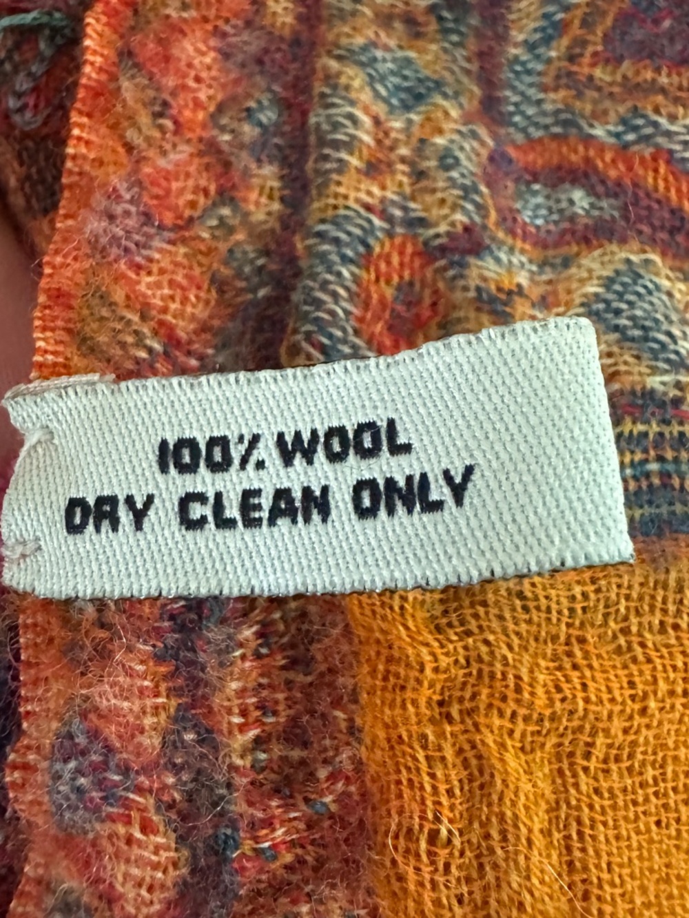 Wool Paisley Scarf Orange Red Boho Shawl Wrap Fringed Fall Winter Women's - Picture 8 of 8